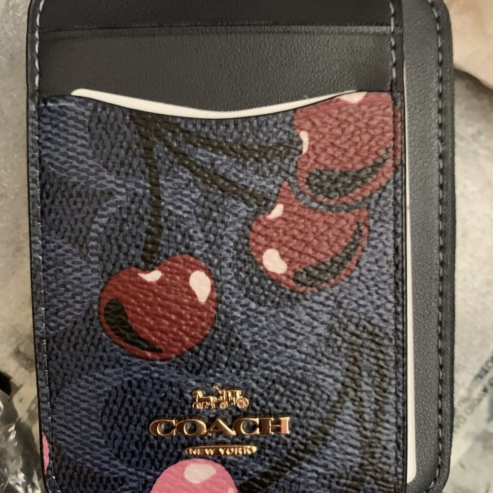 Coach Black and Red Cherry Print Card Holder